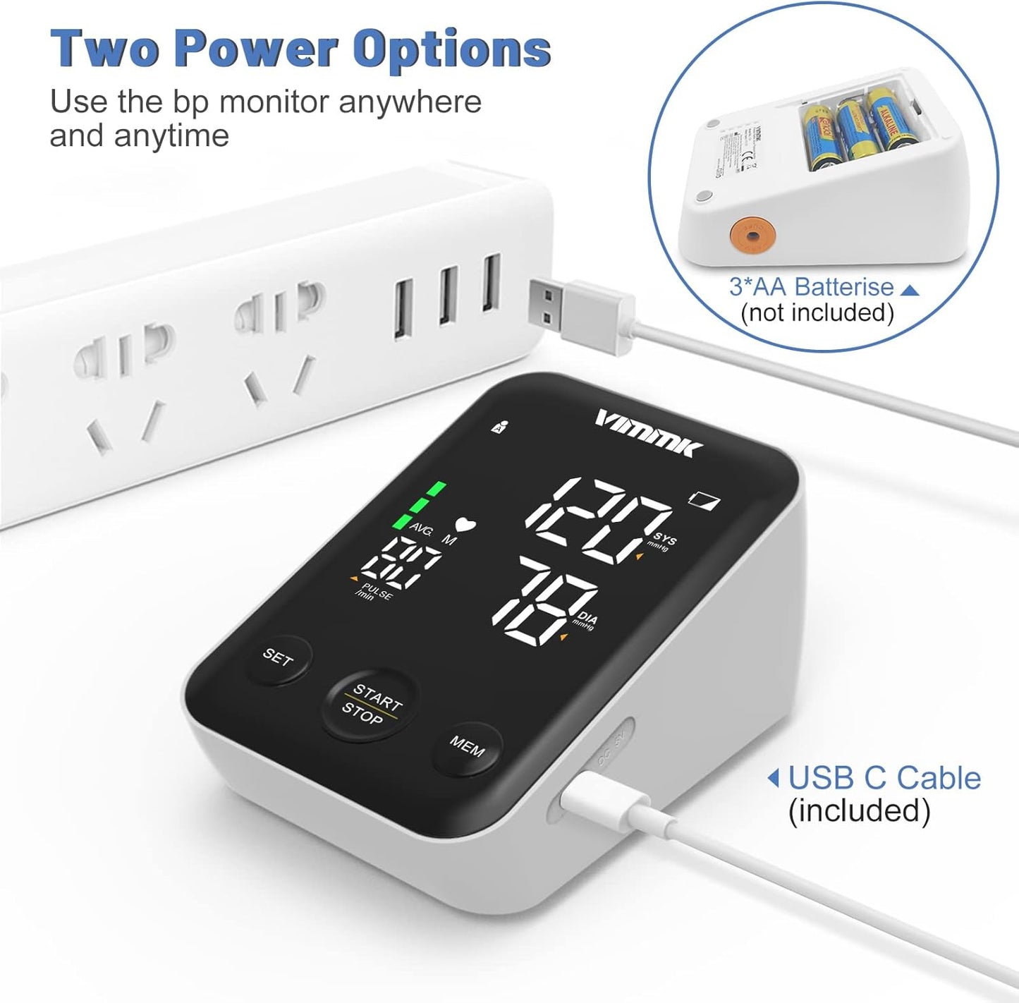 Blood Pressure Monitor Large Cuff, Vimmk Upper Arm Blood Pressure Machines for Home Use Accurate BP Cuff LED Backlight Display Heart Rate Detection 2x120 Records, Cuff 22-40cm