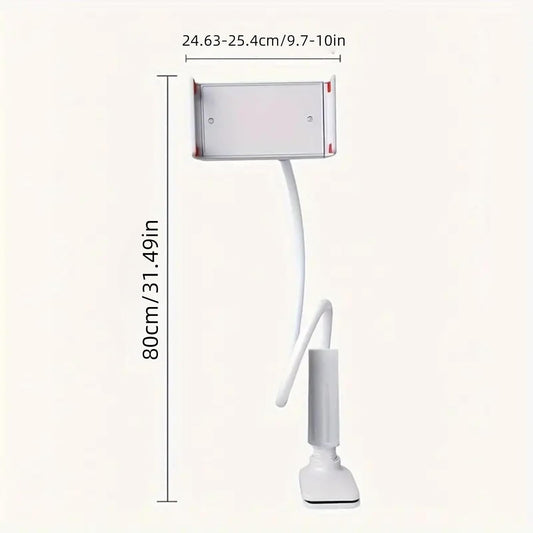 Gooseneck Tablet Holder for Bed and Desk, 360° Adjustable Overhead Mount with Clamp for Phone, Pad, Ereader, Recording, Reading, Filming – Lazy Arm Stand for 7.9"–10" Devices (White)