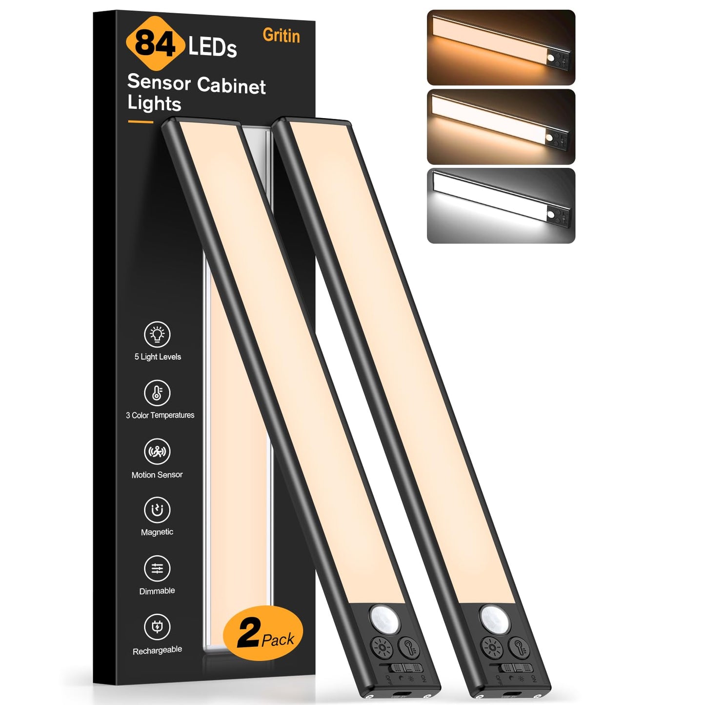 Gritin Under Cabinet Kitchen Lights Rechargeable