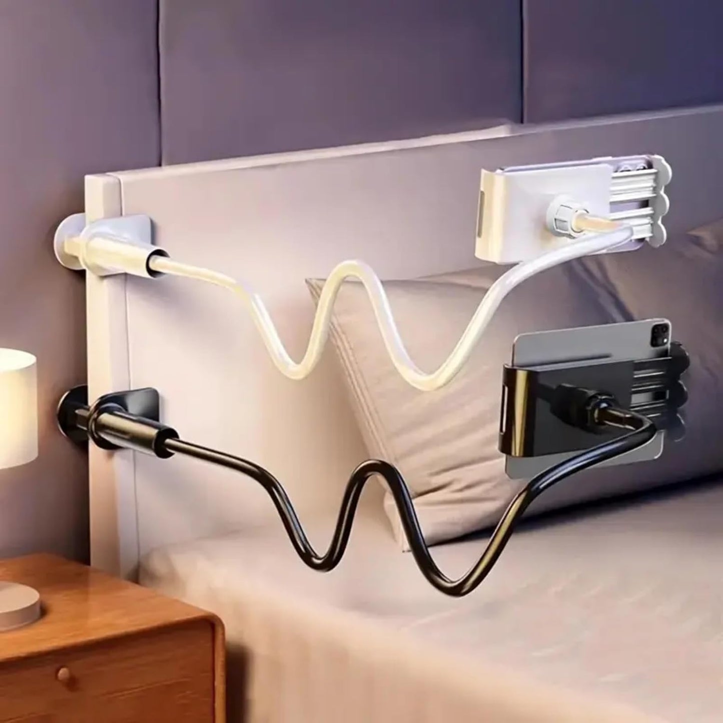 Gooseneck Tablet Holder for Bed and Desk, 360° Adjustable Overhead Mount with Clamp for Phone, Pad, Ereader, Recording, Reading, Filming – Lazy Arm Stand for 7.9"–10" Devices (White)