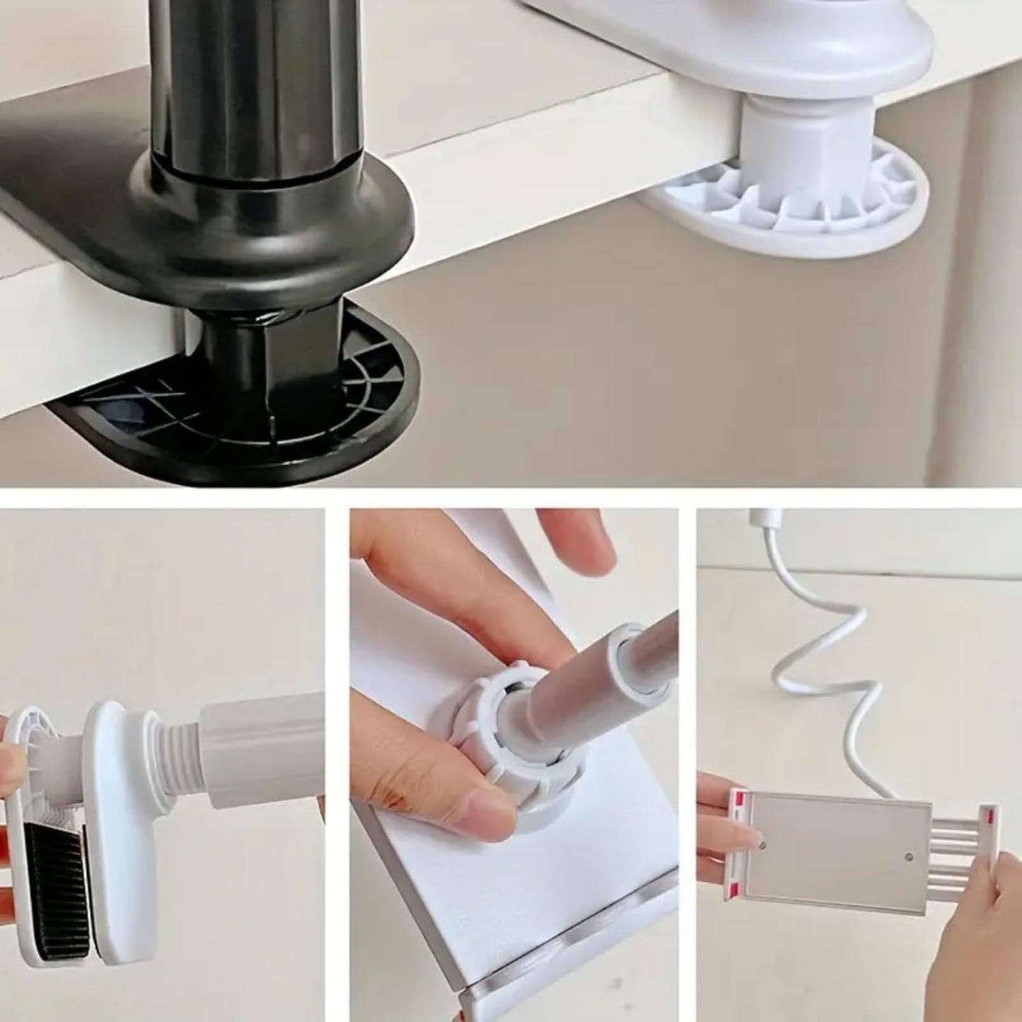 Gooseneck Tablet Holder for Bed and Desk, 360° Adjustable Overhead Mount with Clamp for Phone, Pad, Ereader, Recording, Reading, Filming – Lazy Arm Stand for 7.9"–10" Devices (White)