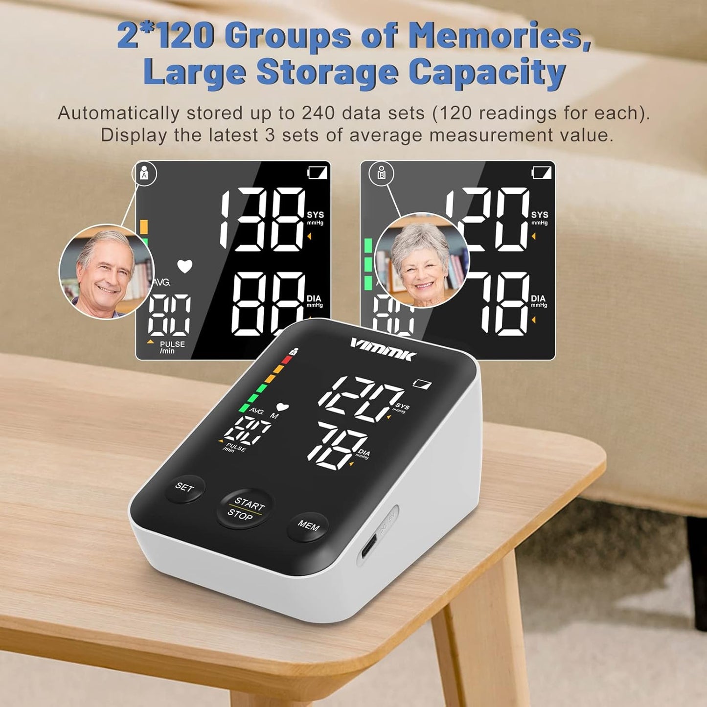 Blood Pressure Monitor Large Cuff, Vimmk Upper Arm Blood Pressure Machines for Home Use Accurate BP Cuff LED Backlight Display Heart Rate Detection 2x120 Records, Cuff 22-40cm